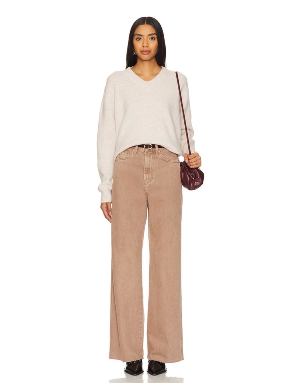 Veronica Beard Taylor Relax High Rise Wide Leg Jeans in Tan Sierra Size 28
